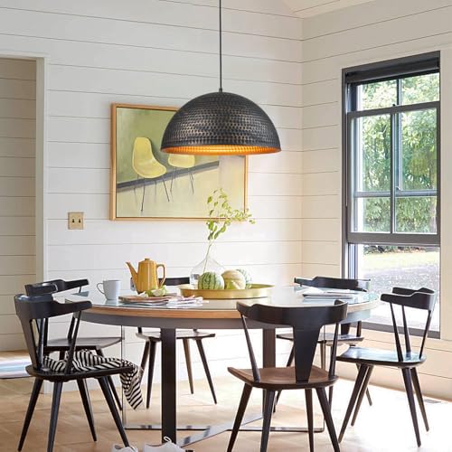 15.7 in. Black and Gold Hammered Pendant Light Fixtures