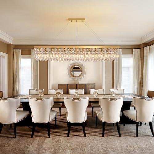 Rectangle K9 Crystal Chandelier Modern Gold Crystal Chandelier Rectangular Pendant Lighting Fixture for Dining Room Kitchen Island Bedroom L59'' x W10'' x H9''