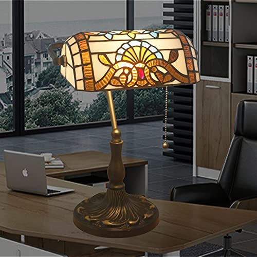 Tiffany Style Bankers Table Lamp Stained Glass Piano Desk Lamp Vintage Bedroom Bedside Lamp for Study