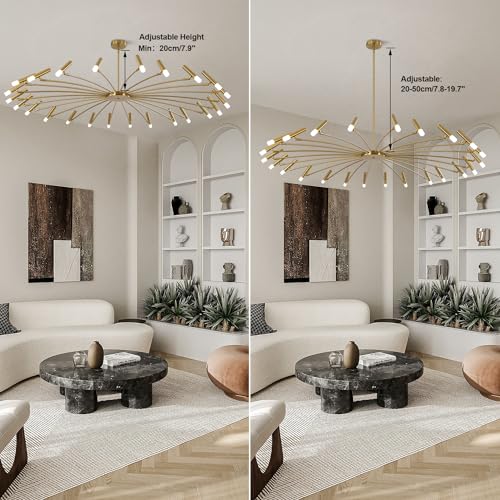 Extra Large Mid Century Modern Sputnik Chandelier Retro Sputnik Ceiling Light Fixture Brushed Brass Gold Chandeliers for Dining Room Living Room Bedroom