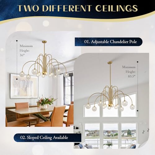 Gold Sputnik Chandelier with Clear Glass Globe 12 Lights L52 Inch
