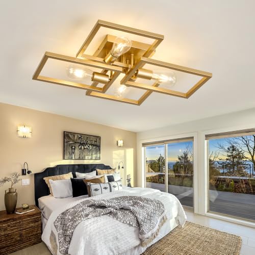 Gold Industrial Semi Flush Mount Ceiling Light Kitchen Light Fixtures 4