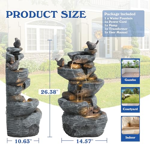 5 Tiers Cascading Rock Water Fountain Outdoor