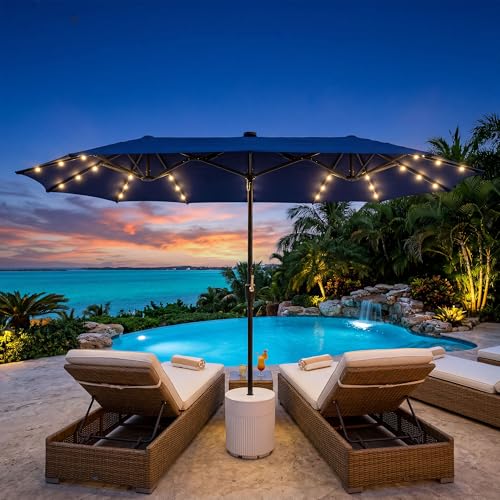 13FT Large Double Sided Patio Umbrella with Solar Lights