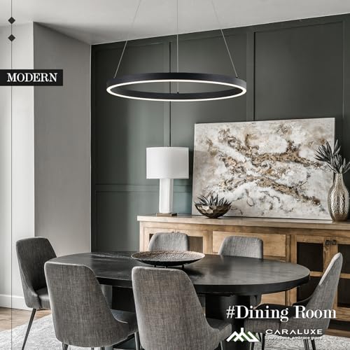Modern LED Ring Chandelier Black Chandeliers 24in Dimmable