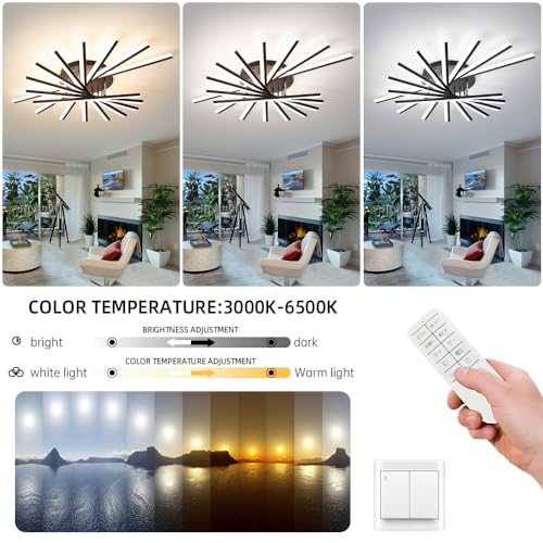 9 Lights Linear Modern Ceiling Lamp 45.3 inch Dimmable Led Semi Flush Mount Black Spiral Ceiling Light Fixture for Bedroom Dining Room Kitchen Island Living Room
