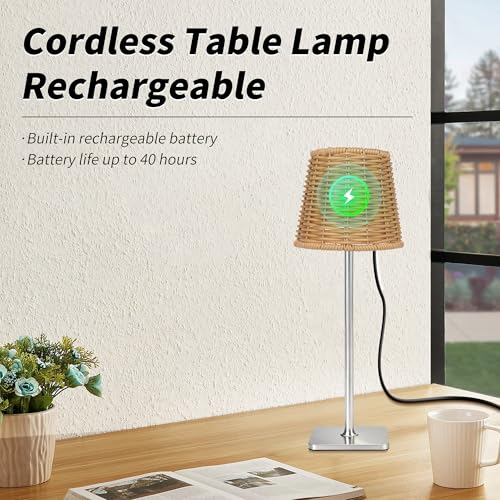 Outdoor Waterproof Cordless Wireless Rechargeable Portable Top Touch Battery Operated Powered LED Table Lamp Desk Lamp Lights for Restaurant Kitchen Patio Dinner Dining