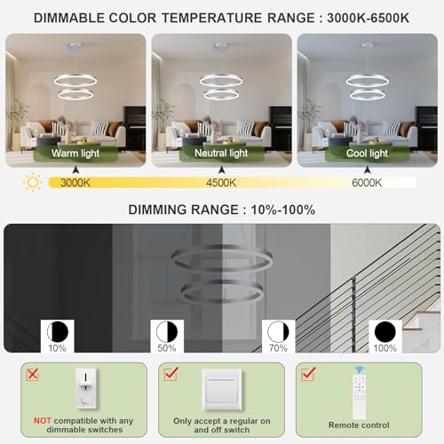 2 Rings Modern LED Chandelier Silver for Dining Room (2 Count)