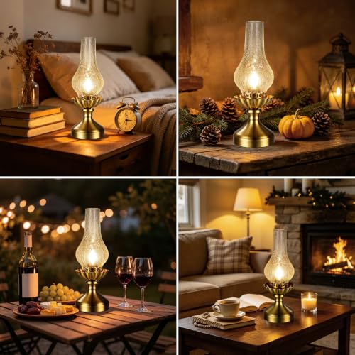 Vintage Brass Table Lamp with Clear Glass Shade