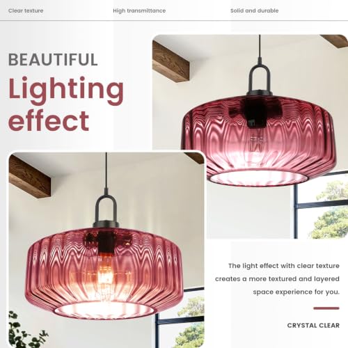 Hand Blown Glass Pendant Light Fixture Purple 13.78" Ceiling Light