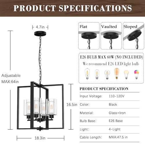 4 Light Farmhouse Chandelier Light Fixture