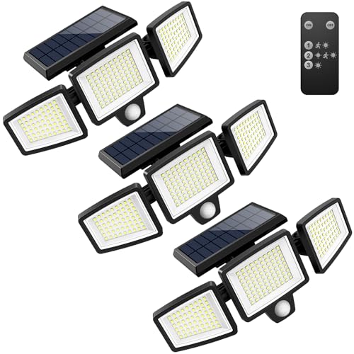 Solar Outdoor Lights 2500LM 210 LED Security Lights with Remote Control (3 Count)