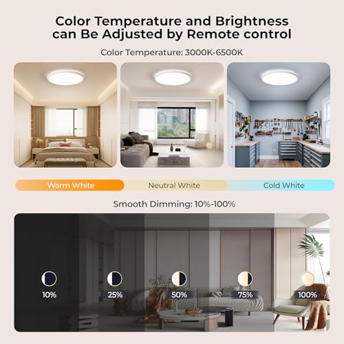 LED Flush Mount Ceiling Light Fixture with Remote Control (2 Count)