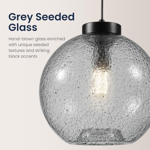 11.8" Black Grey Globe Seeded Glass Kitchen Island Pendant Light