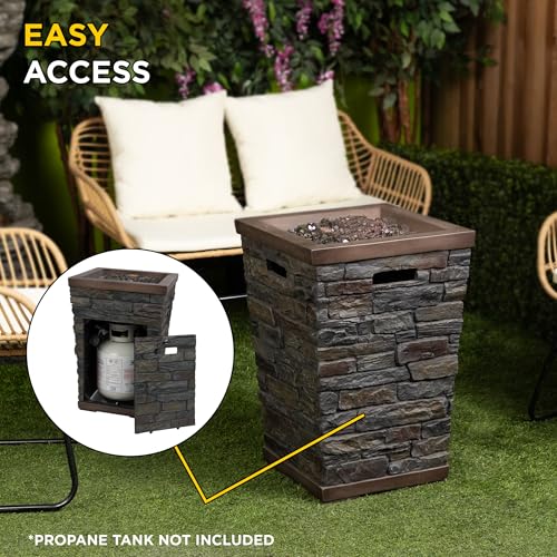 GXT966 Stone Look Column Gas Fire Pit with 32K BTU and Adjustable Flame