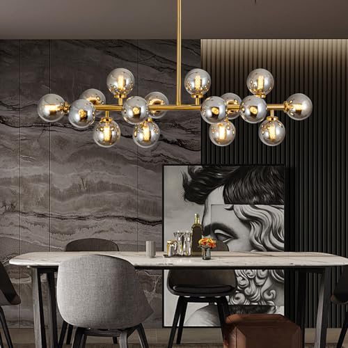 Modern Gold Chandelier Rectangle Pendant Light Sputnik Chandeliers Hanging Light Fixture 16