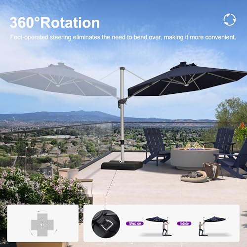 Cantilever Patio Umbrella 11ft Round Solar LED Light