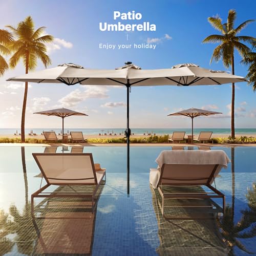 REE SOLDIER 13ft Double Sided Patio Umbrella with Solar Lights