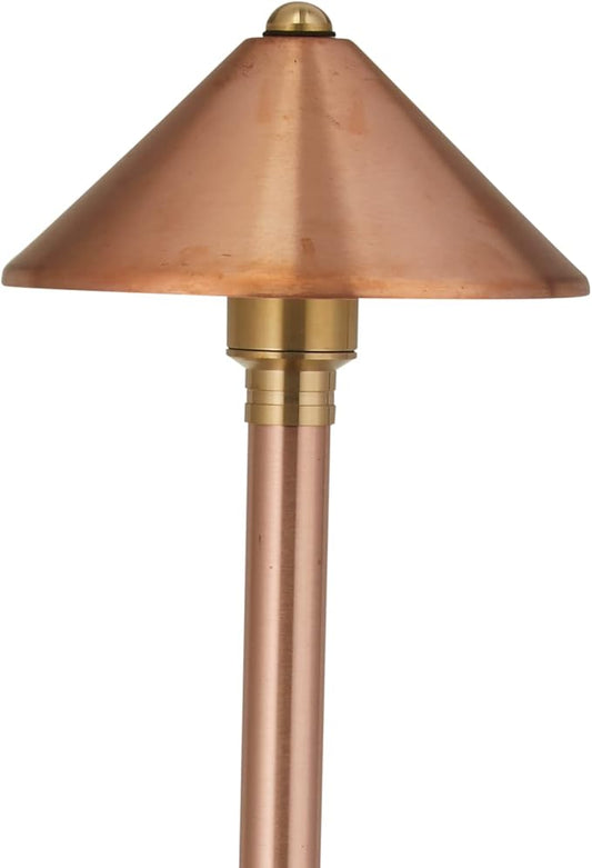 VOLT Conehead 12V Copper Path Light (7" Shade, 25" Tall) for Low Voltage Landscape Lighting on Outdoor Pathway, Walkway, Garden, Driveway or Patio - Aura Lighting