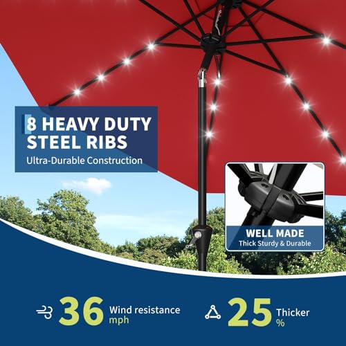 9FT Solar LED Patio Umbrella with Tilt & Crank