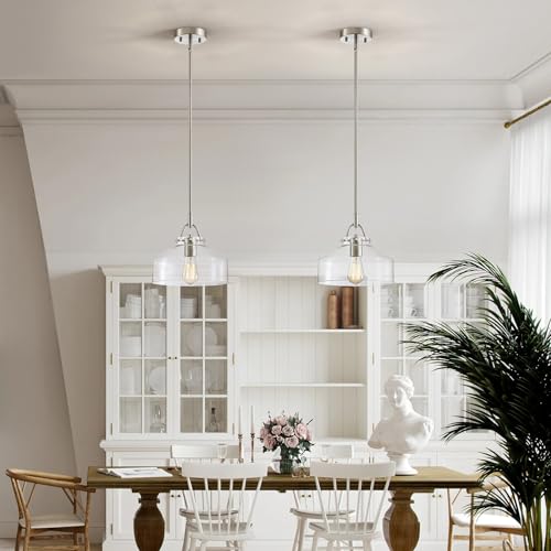 Chandelier Rustic Farmhouse Industrial Round Ceiling Pendant LED Light Fixture with Clear Glass Shades for Dining Room Kitchen Island Foyer Entryway