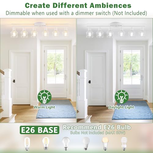 6 Lights White Semi Flush Mount Ceiling Light with Geometric Metal Cage