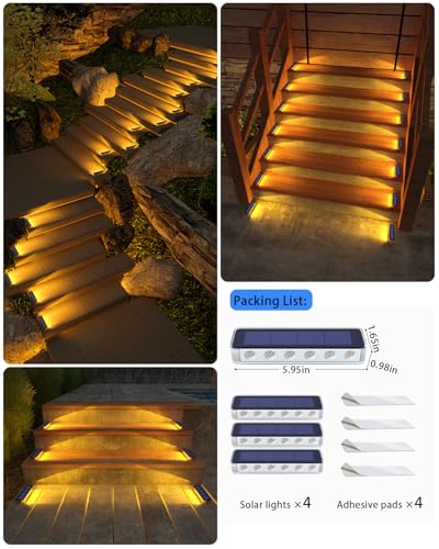Solar Step Lights Outdoor IP68 Waterproof 4 Pack Warm White (4 Count)