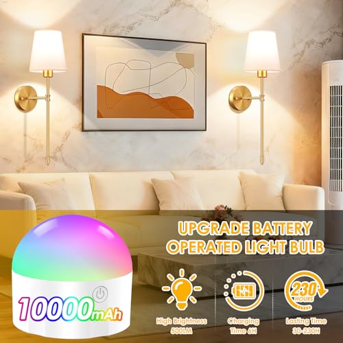 Battery Operated Wall Sconce 10000mAh Wireless Wall Sconce Set of Two (2 Count)