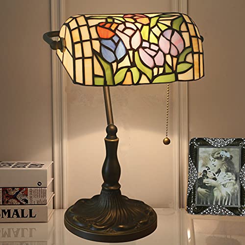 Tiffany Style Bankers Table Lamp Stained Glass Piano Desk Lamp Vintage Bedroom Bedside Lamp for Study