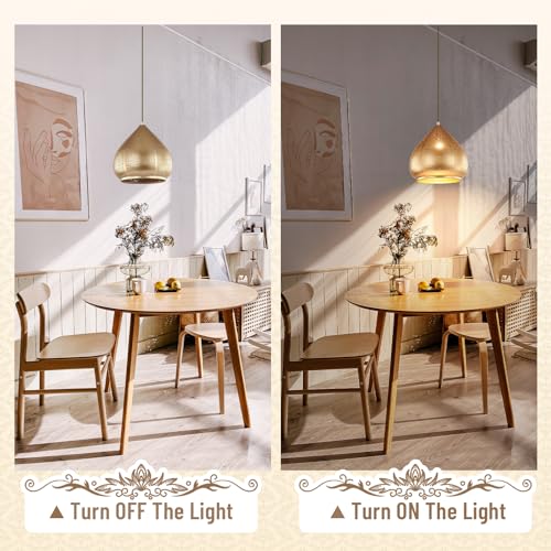 Farmhouse Pendant Light Fixture Vintage Gold Metal Moroccan