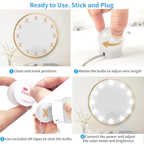 LED Vanity Mirror Lights with 12 Stick On Dimmable Bulbs