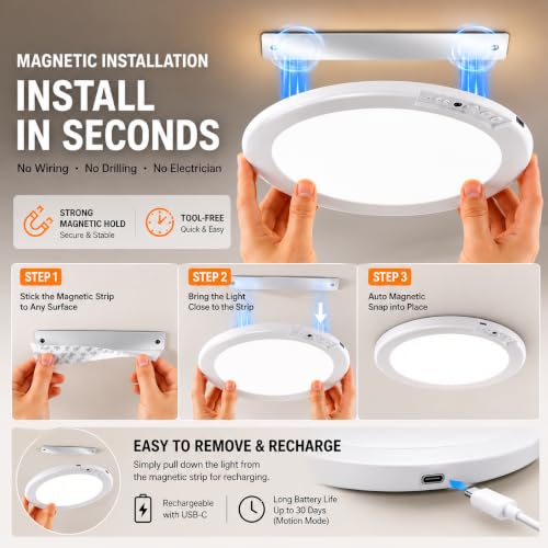 2 Pack Magnectic Rechargeable LED Ceiling Light Motion Sensor (2 Count)