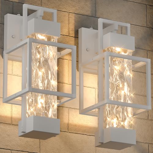 2 Pack White Dusk to Dawn Outdoor Porch Light Fixtures Wall Mount (2 Count)