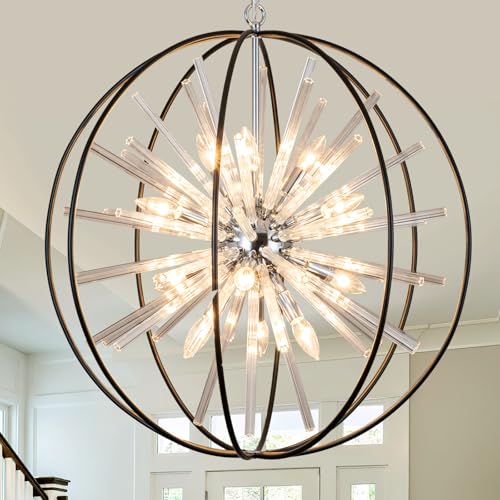 Modern Black Crystal Chandelier for Entryway Foyer High Ceiling