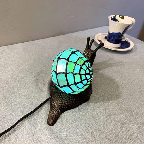 L10975 Cyan Land Snail Tiffany Style Stained Glass Accent Table Lamp