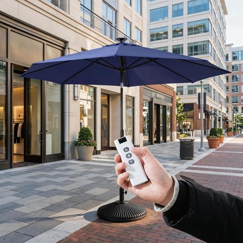 10FT Motorized Patio Umbrella with Solar LED Lights