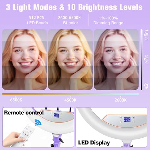 Purple 22" Ring Light for iPad iPhone with 75" Tripod Stand Barber