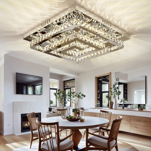 34 inch Silver Crystal Chandeliers LED Ceiling Light
