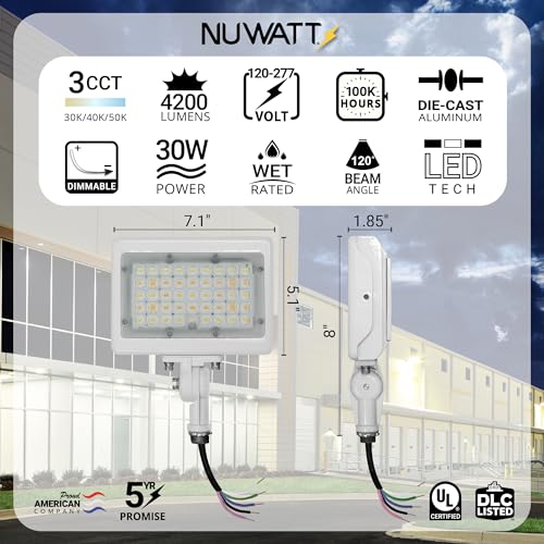30W White Dimmable LED Flood Light Waterproof for Outdoor Patio