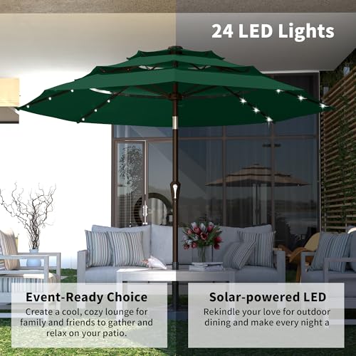 9ft 3 Tier Patio Umbrella with Solar Lights