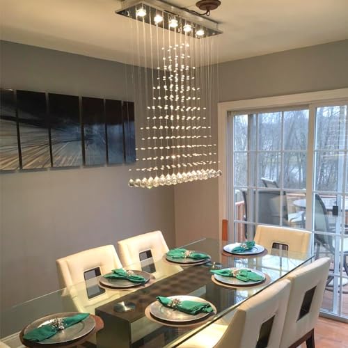 Contemporary Modern Crystal Chandelier Flush Mount Chandelier Rain Drop Lighting Led Ceiling Bathroom Fixtures Pendant Lamp for Living Dining Room Foyer Bedroom Hallway L32 X W8 X H26