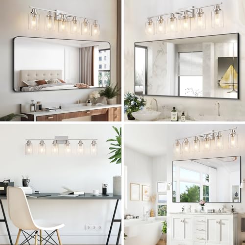 6 Light Bathroom Light Fixtures Brushed Nickel Vanity Light Over Mirror Modern Farmhouse Wall Lighting Sconces Wall Lamp for Bathroom