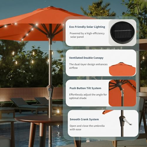 10FT Solar Umbrella 32 LED Lighted Patio Umbrella Table Market Umbrella w