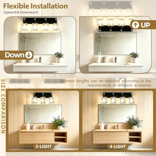 Black 4 Light Modern Crystal Vanity Lights Over Mirror (4-Light)
