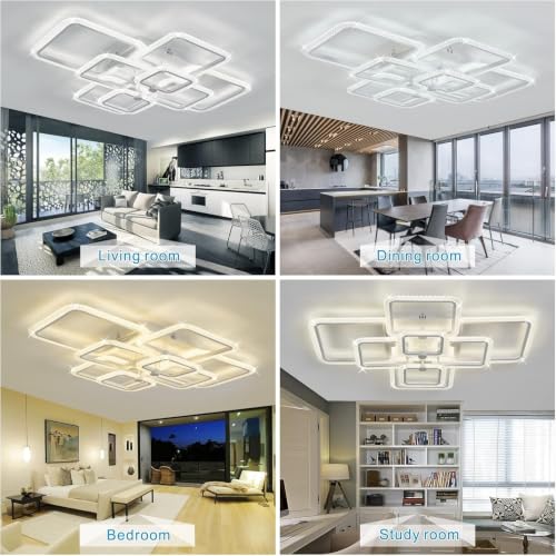 41.3in Modern LED Ceiling Light Fixture Dimmable Crystal Flush Mount Led Ceiling Lights 8 Square Frame with Remote Ceiling Lamps for Living Room Kitchen Bedroom
