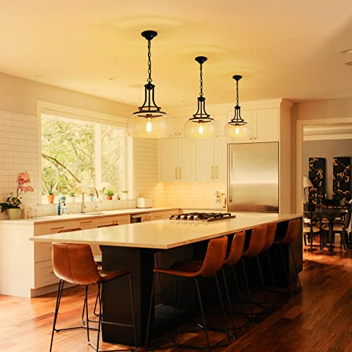 Chandelier Rustic Farmhouse Industrial Round Ceiling Pendant LED Light Fixture with Clear Glass Shades for Dining Room Kitchen Island Foyer Entryway