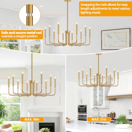 Gold 10 Light Farmhouse Chandelier for Dining Room Lighting Fixtures Hanging