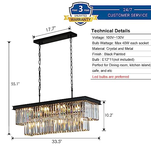 Black Crystal Chandeliers for Dining Room