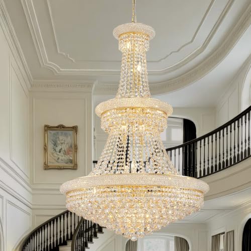 19 Lights High Ceiling Chandelier Modern Gold Crystal Chandeliers Large Foyer Chandelier Fixtures for Staircase Living Room Hallway Entryway