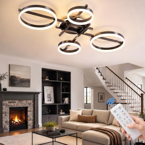 39.4" 5 Ring LED Dimmable Modern Ceiling Light Fixture (Black)